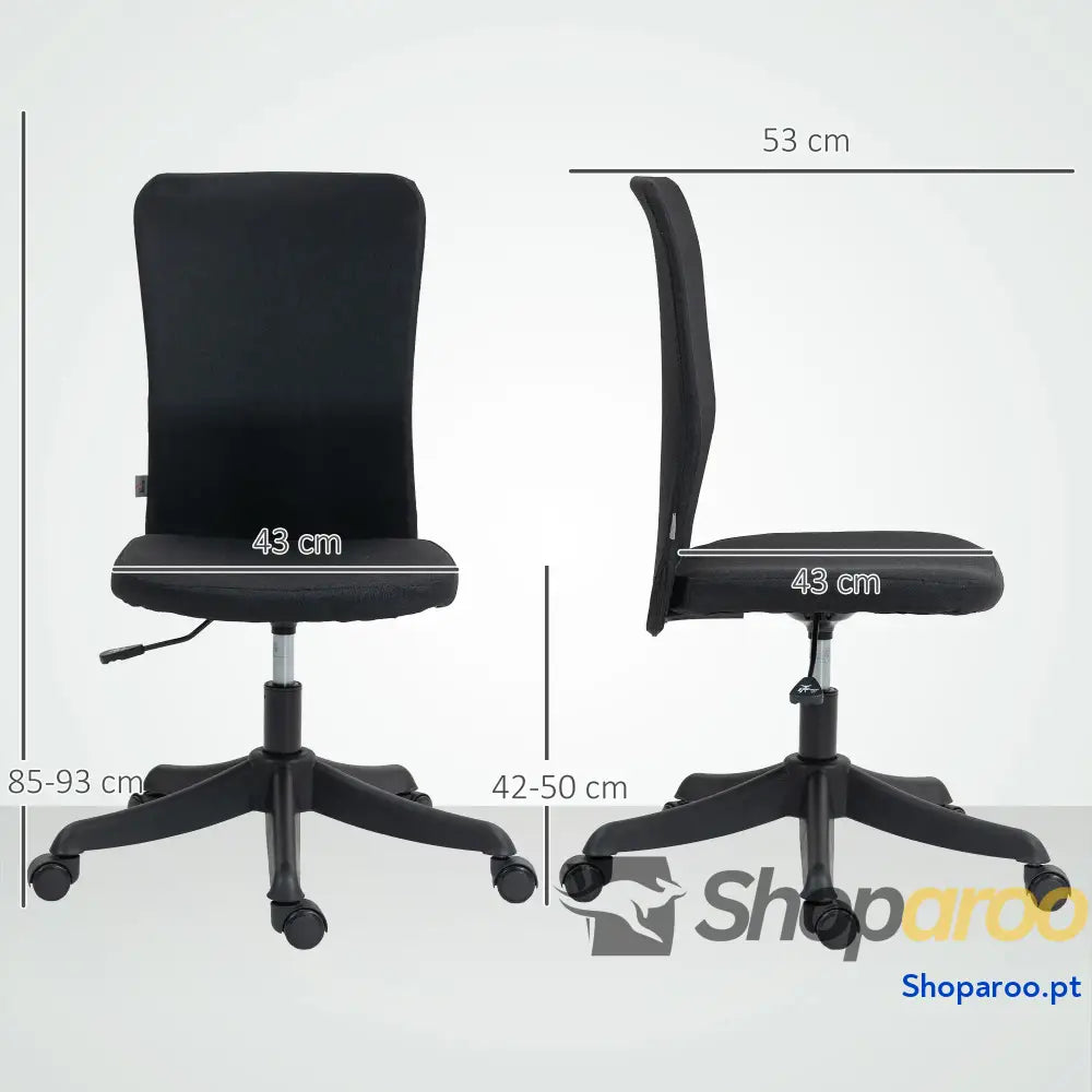 Cadeira de Escritório sem Apoio para os Braços Estofada em Linho Sintético com Altura Ajustável 53x43x85-93 cm Preto