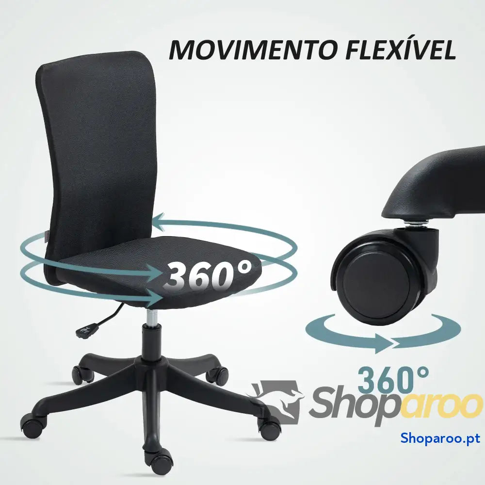 Cadeira de Escritório sem Apoio para os Braços Estofada em Linho Sintético com Altura Ajustável 53x43x85-93 cm Preto