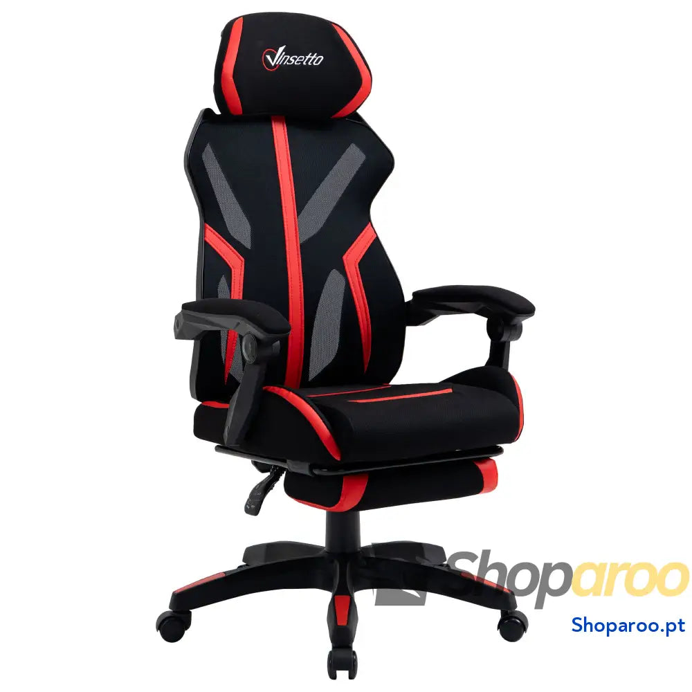 Cadeira de Gaming com Apoio para os Pés Retrátil Escritório Reclinável a Cabeça e Altura Ajustável 65x65x119-129cm Preto