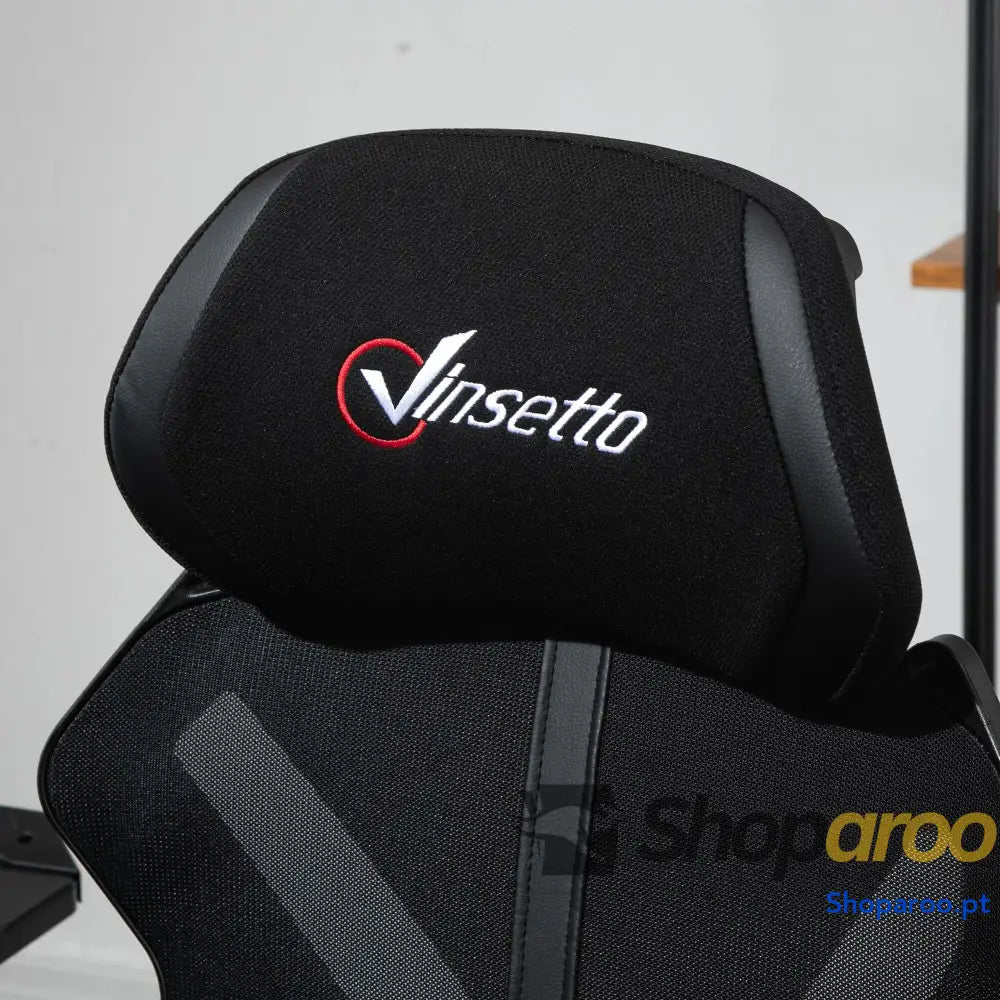 Cadeira de Gaming com Apoio para os Pés Retrátil Escritório Reclinável a Cabeça e Altura Ajustável 65x65x119-129cm Preto