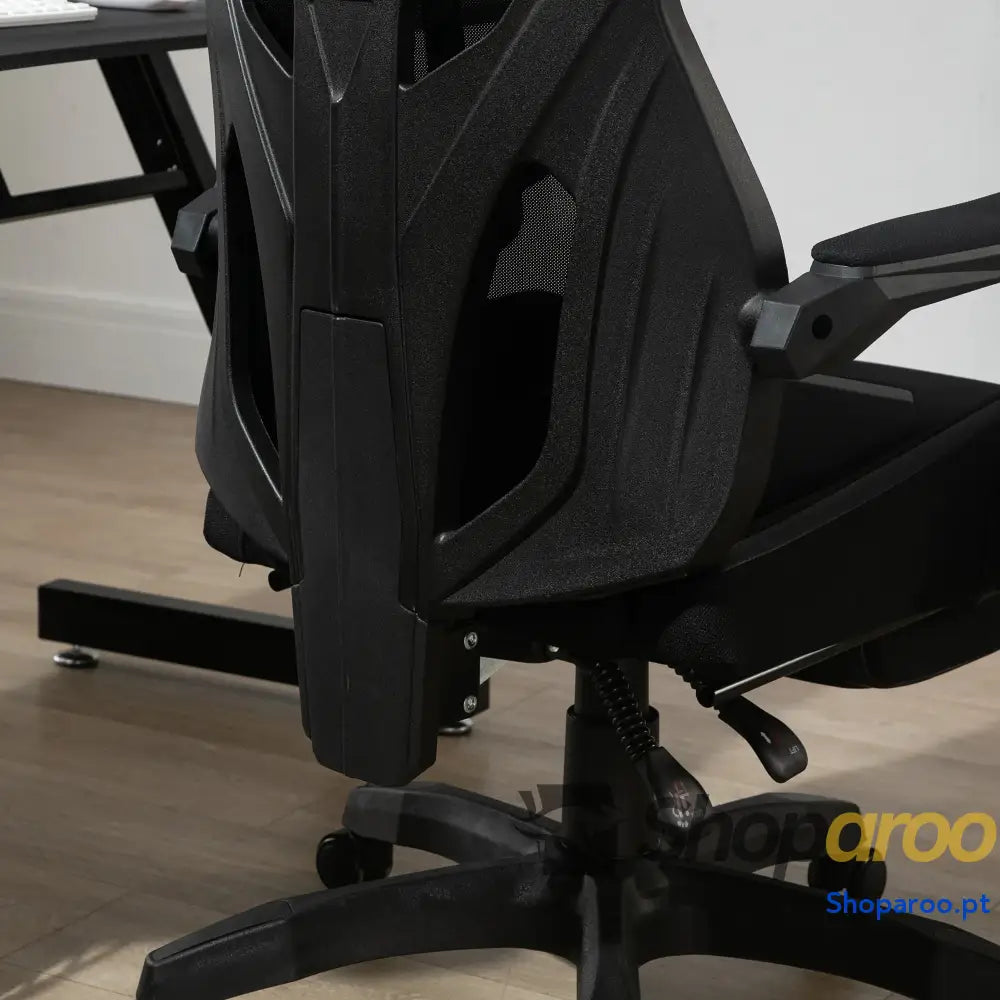Cadeira de Gaming com Apoio para os Pés Retrátil Escritório Reclinável a Cabeça e Altura Ajustável 65x65x119-129cm Preto