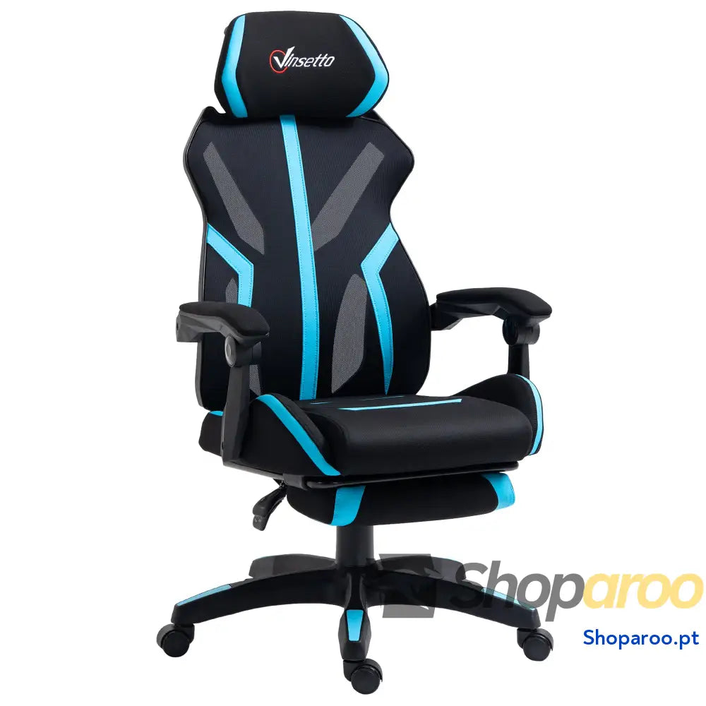 Cadeira de Gaming com Apoio para os Pés Retrátil Escritório Reclinável a Cabeça e Altura Ajustável 65x65x119-129cm Preto