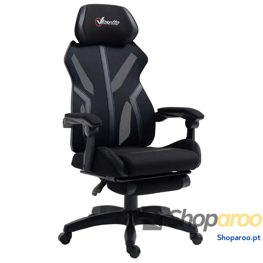 Cadeira de Gaming com Apoio para os Pés Retrátil Escritório Reclinável a Cabeça e Altura Ajustável 65x65x119-129cm Preto