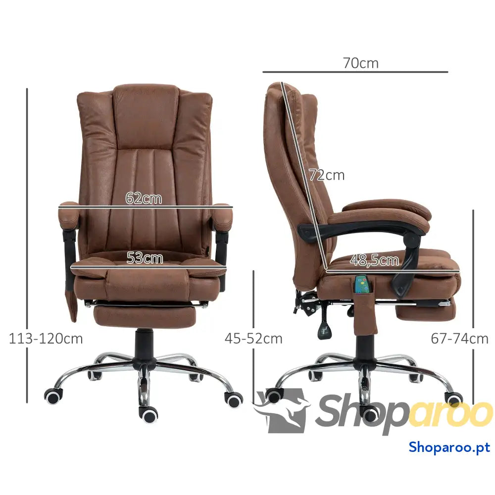 Cadeira de Massagem com 6 Pontos Função Aquecimento Apoio para Pés e comando à distância castanha