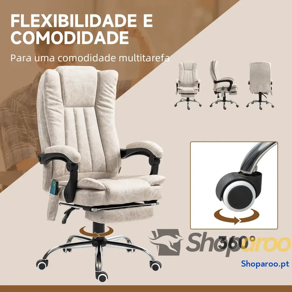 Cadeira de Massagem com 6 Pontos Função Aquecimento Apoio para Pés e comando à distância castanha