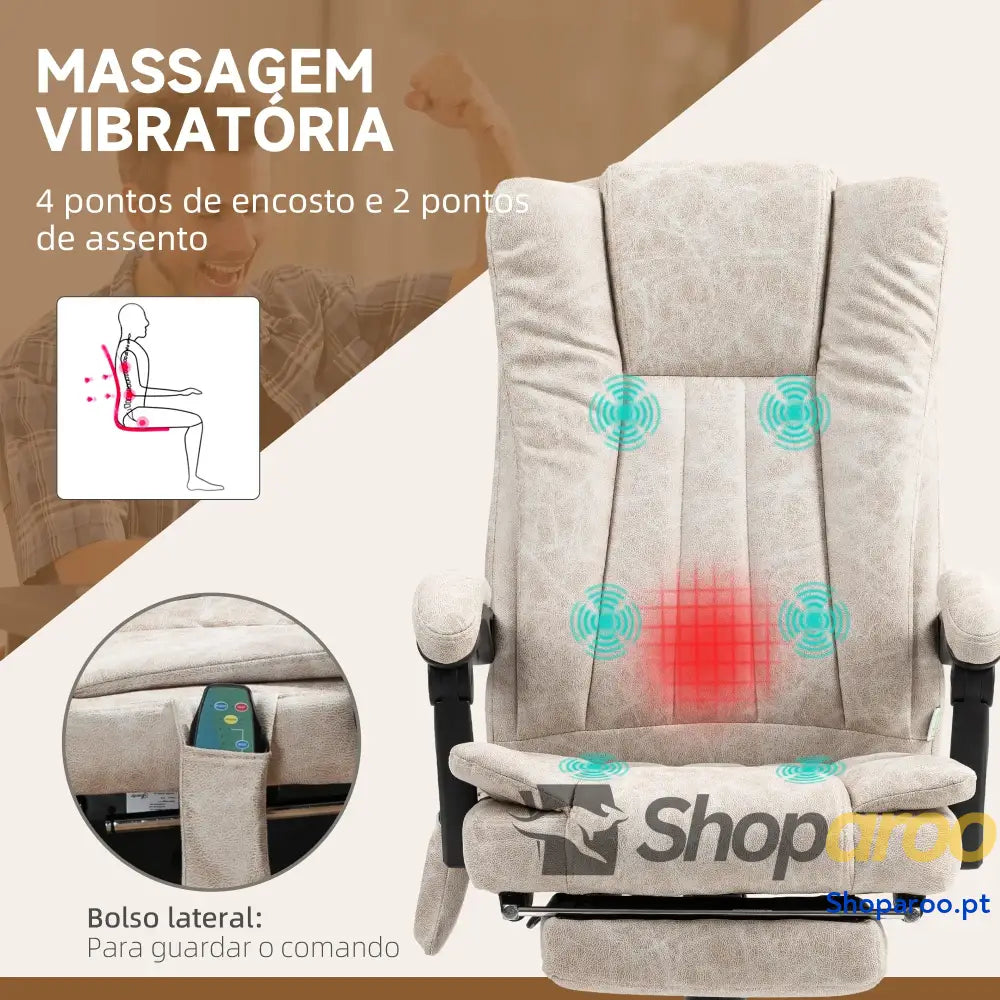 Cadeira de Massagem com 6 Pontos Função Aquecimento Apoio para Pés e comando à distância castanha