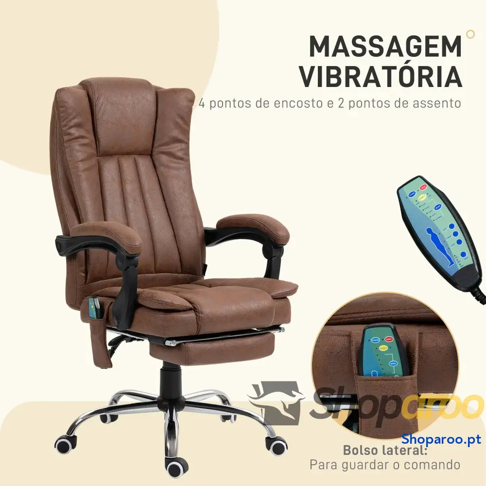 Cadeira de Massagem com 6 Pontos Função Aquecimento Apoio para Pés e comando à distância castanha