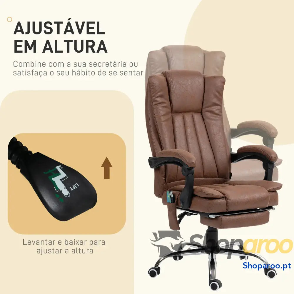 Cadeira de Massagem com 6 Pontos Função Aquecimento Apoio para Pés e comando à distância castanha