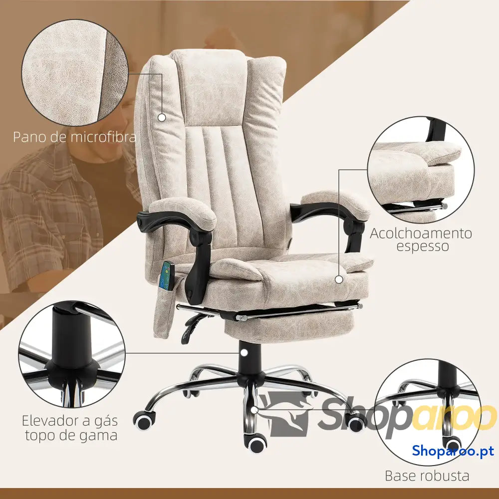 Cadeira de Massagem com 6 Pontos Função Aquecimento Apoio para Pés e comando à distância castanha