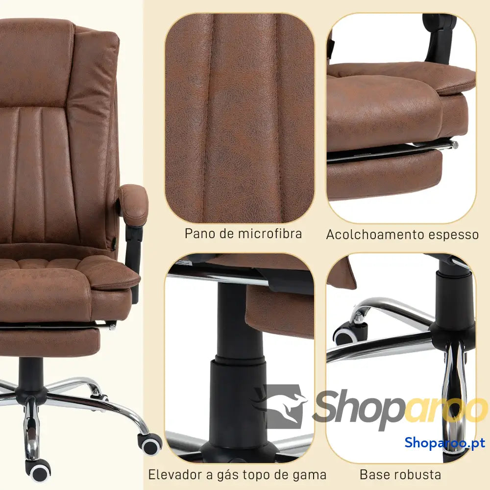 Cadeira de Massagem com 6 Pontos Função Aquecimento Apoio para Pés e comando à distância castanha
