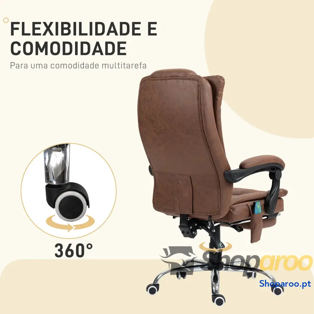 Cadeira de Massagem com 6 Pontos Função Aquecimento Apoio para Pés e comando à distância castanha