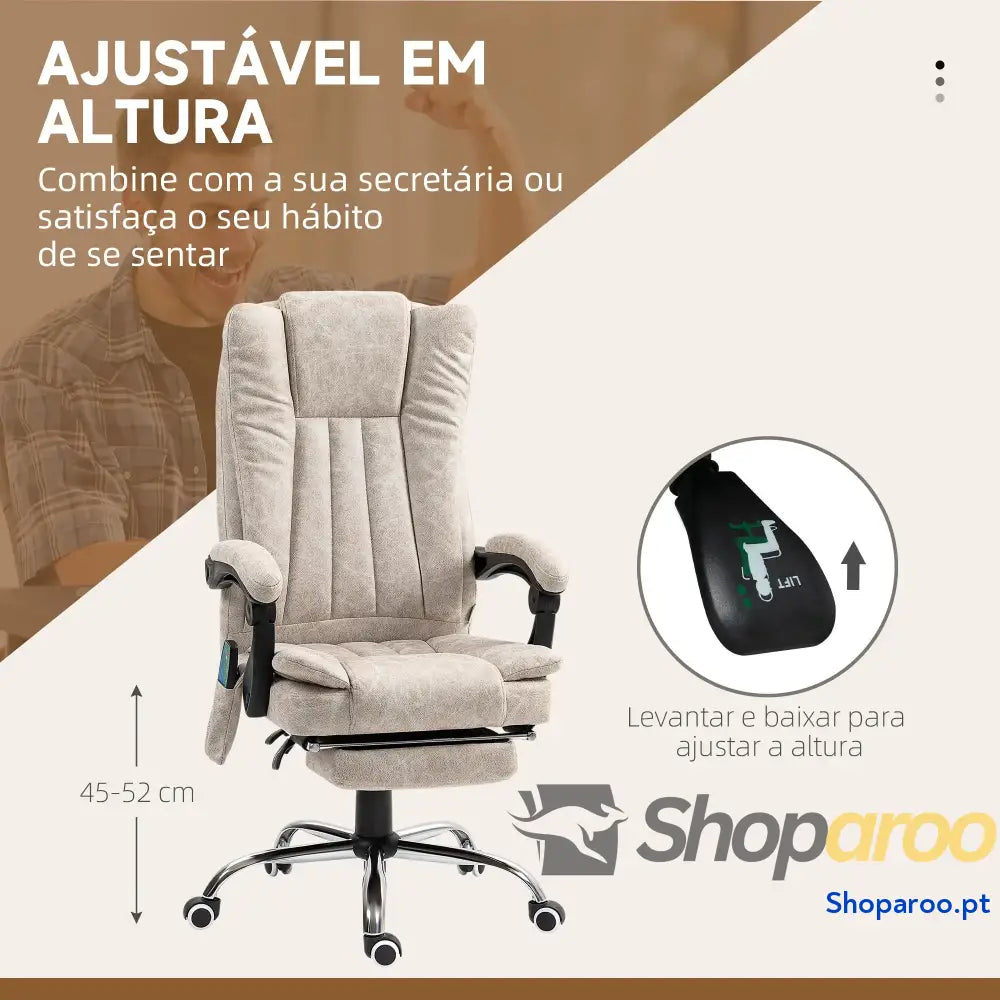 Cadeira de Massagem com 6 Pontos Função Aquecimento Apoio para Pés e comando à distância castanha