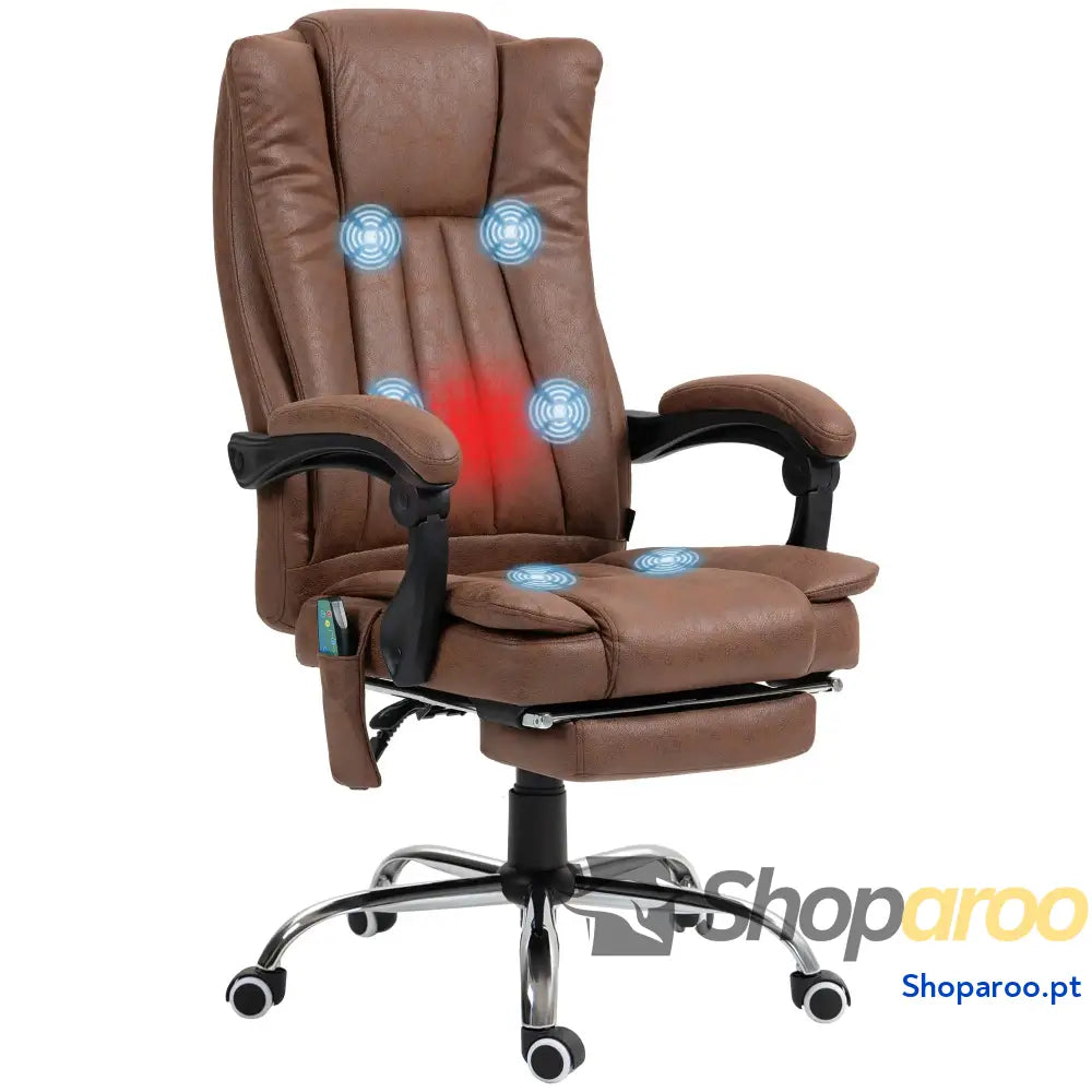 Cadeira de Massagem com 6 Pontos Função Aquecimento Apoio para Pés e comando à distância castanha