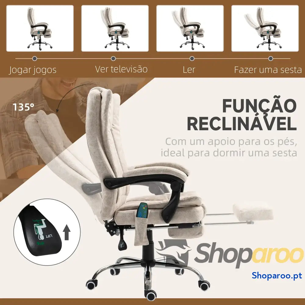 Cadeira de Massagem com 6 Pontos Função Aquecimento Apoio para Pés e comando à distância castanha