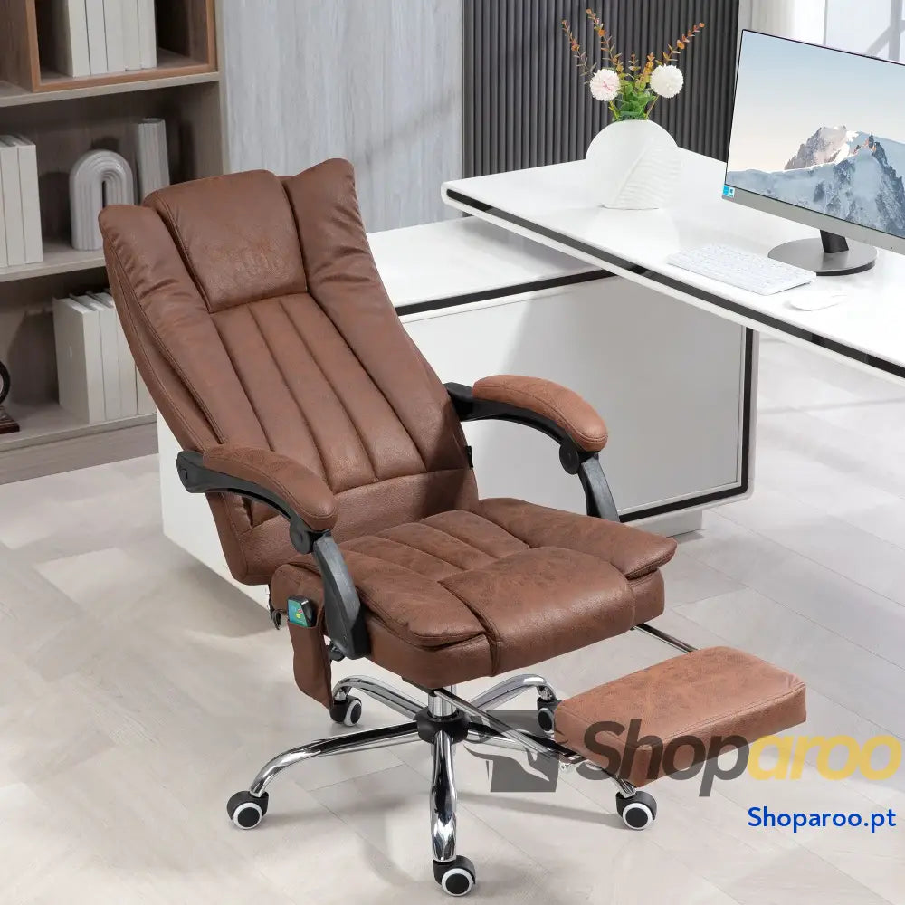 Cadeira de Massagem com 6 Pontos Função Aquecimento Apoio para Pés e comando à distância castanha