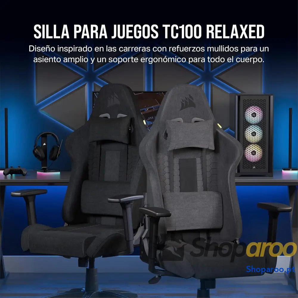 Cadeira Gaming Corsair TC100 Fabric design inspirado em corridas almofada lombar cervical removível de espuma