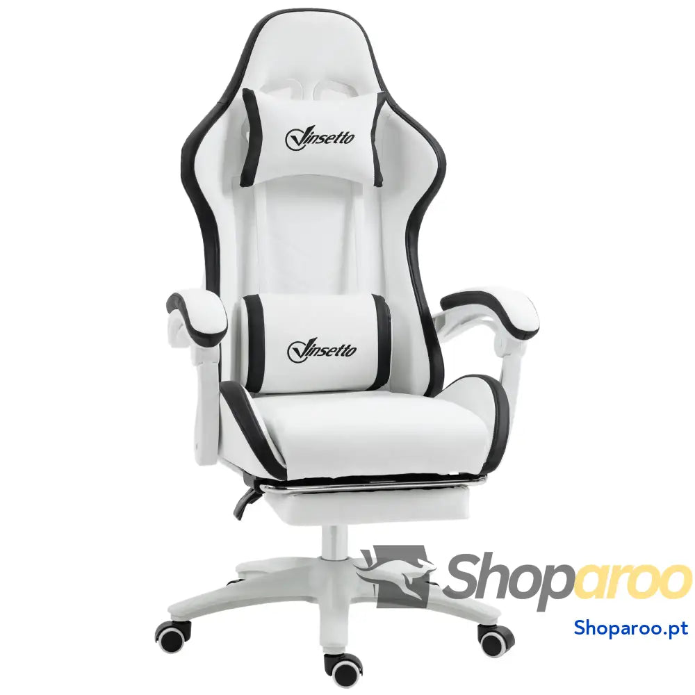 Cadeira Gaming de Couro PU com Altura Ajustável Reclinável 135° e Apoio para os Pés Retrátil 65x65x121-129 cm Branco