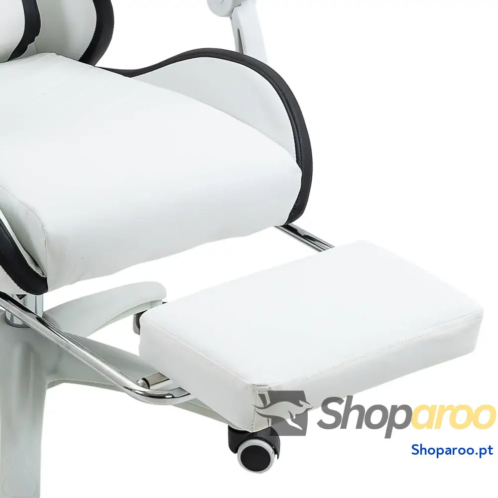 Cadeira Gaming de Couro PU com Altura Ajustável Reclinável 135° e Apoio para os Pés Retrátil 65x65x121-129 cm Branco