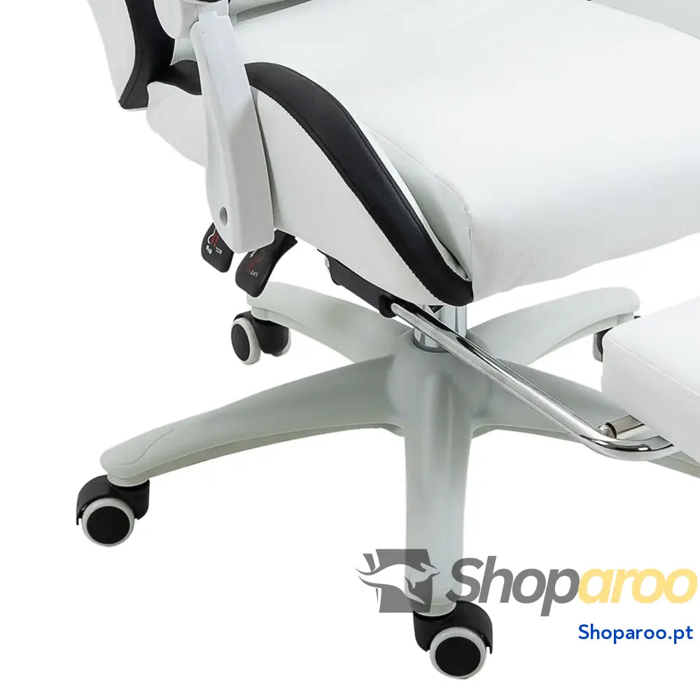 Cadeira Gaming de Couro PU com Altura Ajustável Reclinável 135° e Apoio para os Pés Retrátil 65x65x121-129 cm Branco