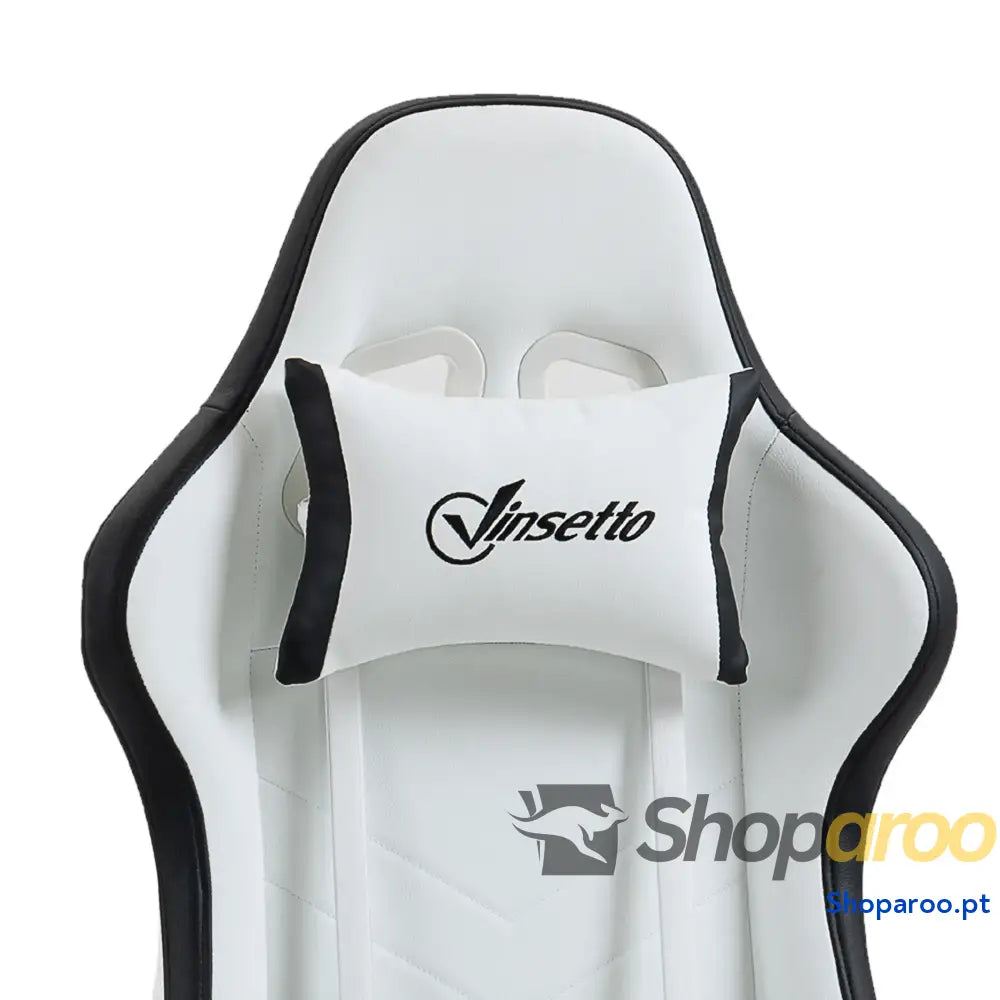 Cadeira Gaming de Couro PU com Altura Ajustável Reclinável 135° e Apoio para os Pés Retrátil 65x65x121-129 cm Branco