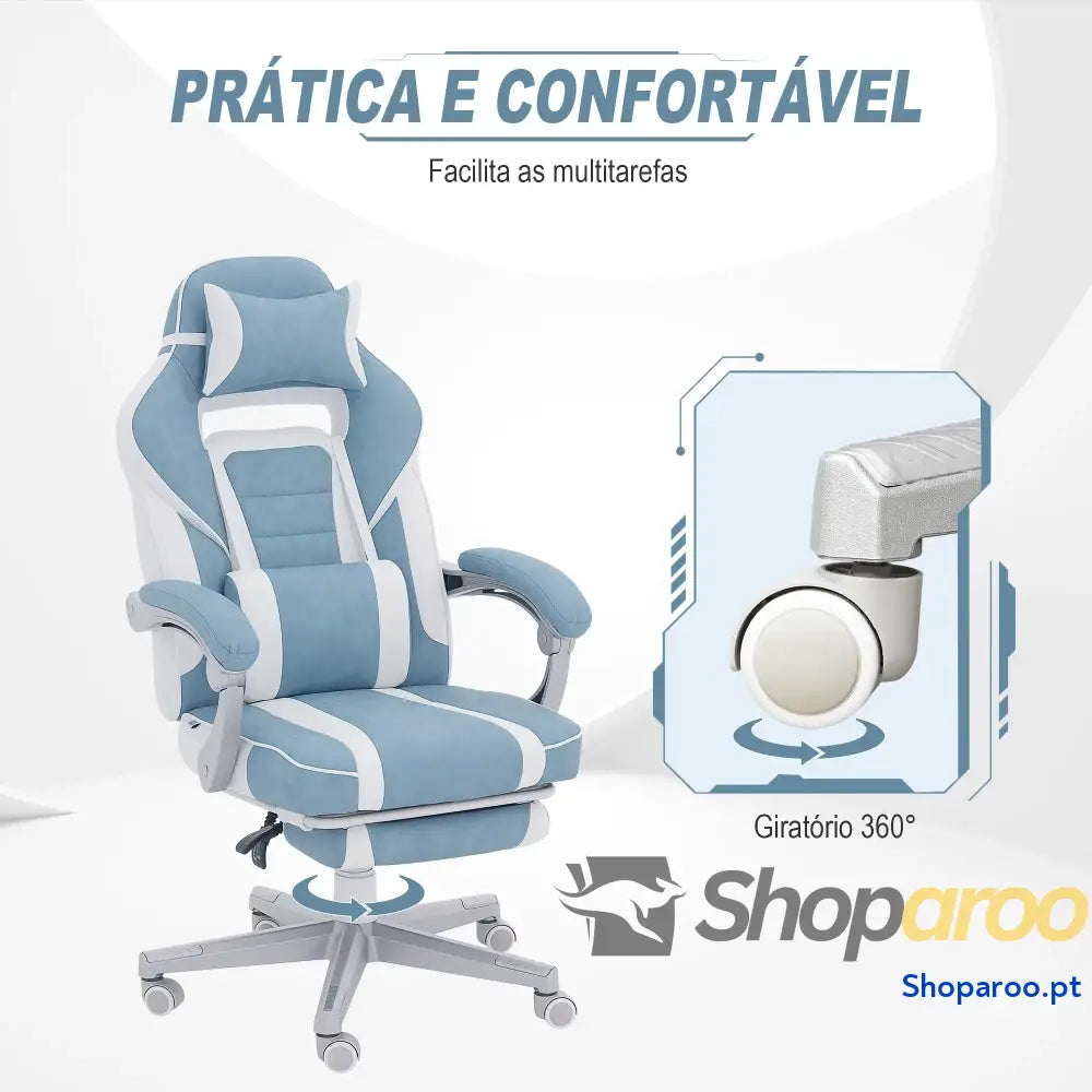 Cadeira Gaming de Escritório Reclinável Apoio para os Pés Retrátil Suporte Lombar e Almofada a Cabeça 63x63x115,5 123