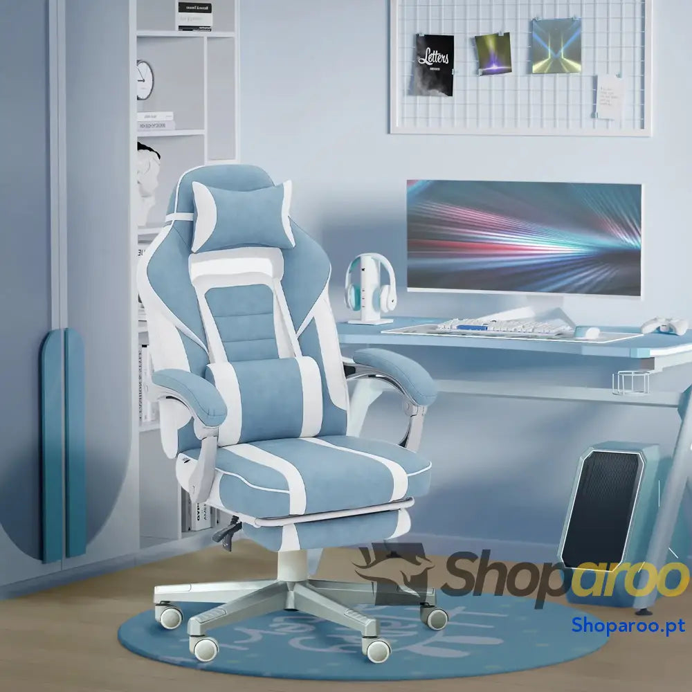 Cadeira Gaming de Escritório Reclinável Apoio para os Pés Retrátil Suporte Lombar e Almofada a Cabeça 63x63x115,5 123
