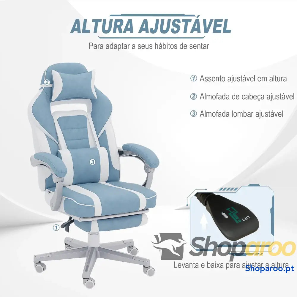Cadeira Gaming de Escritório Reclinável Apoio para os Pés Retrátil Suporte Lombar e Almofada a Cabeça 63x63x115,5 123