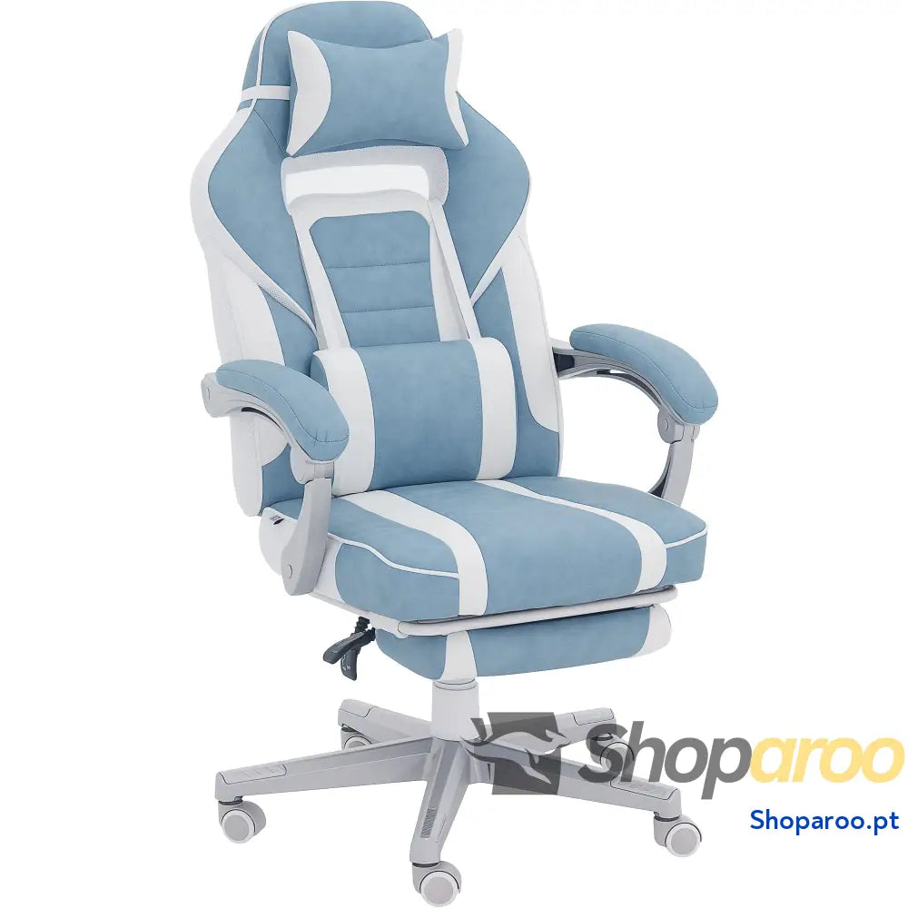 Cadeira Gaming de Escritório Reclinável Apoio para os Pés Retrátil Suporte Lombar e Almofada a Cabeça 63x63x115,5 123