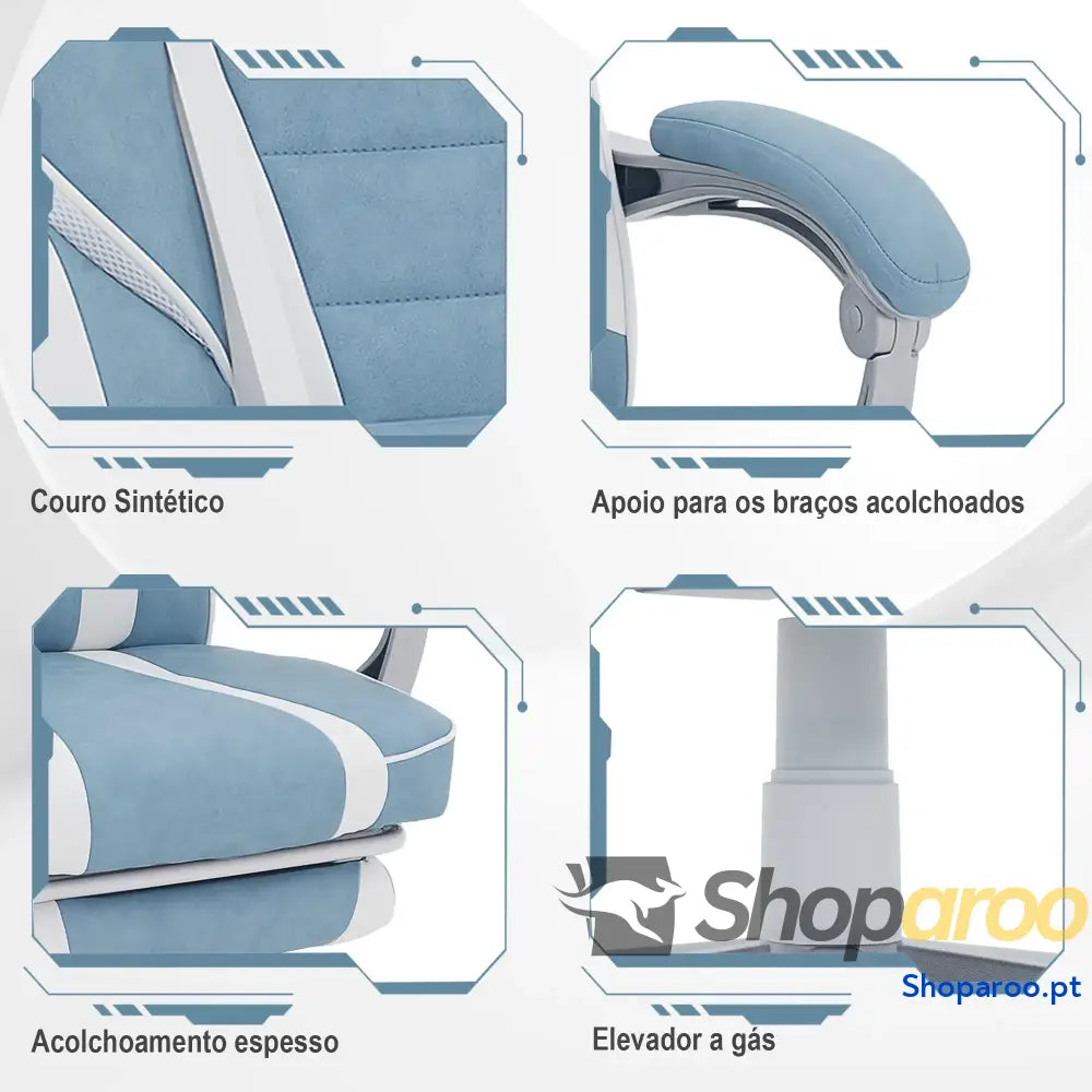 Cadeira Gaming de Escritório Reclinável Apoio para os Pés Retrátil Suporte Lombar e Almofada a Cabeça 63x63x115,5 123