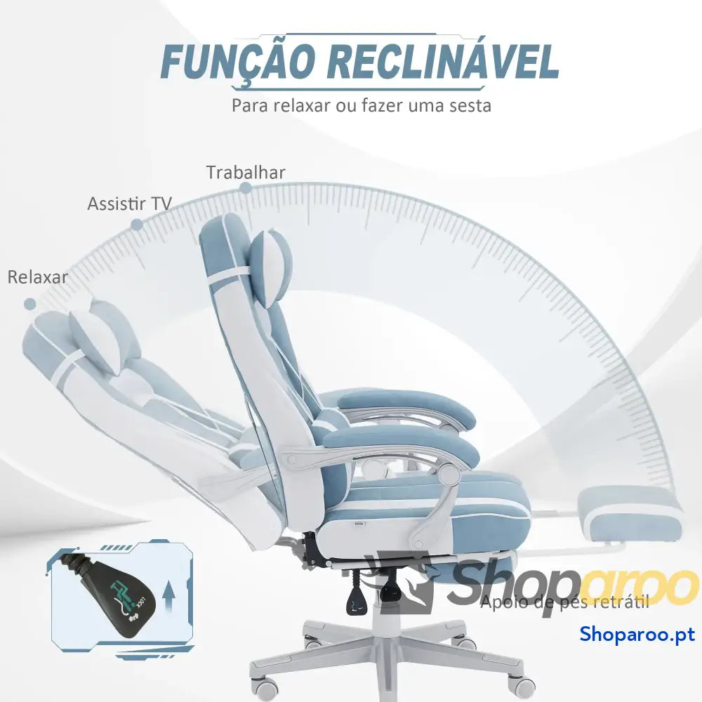 Cadeira Gaming de Escritório Reclinável Apoio para os Pés Retrátil Suporte Lombar e Almofada a Cabeça 63x63x115,5 123