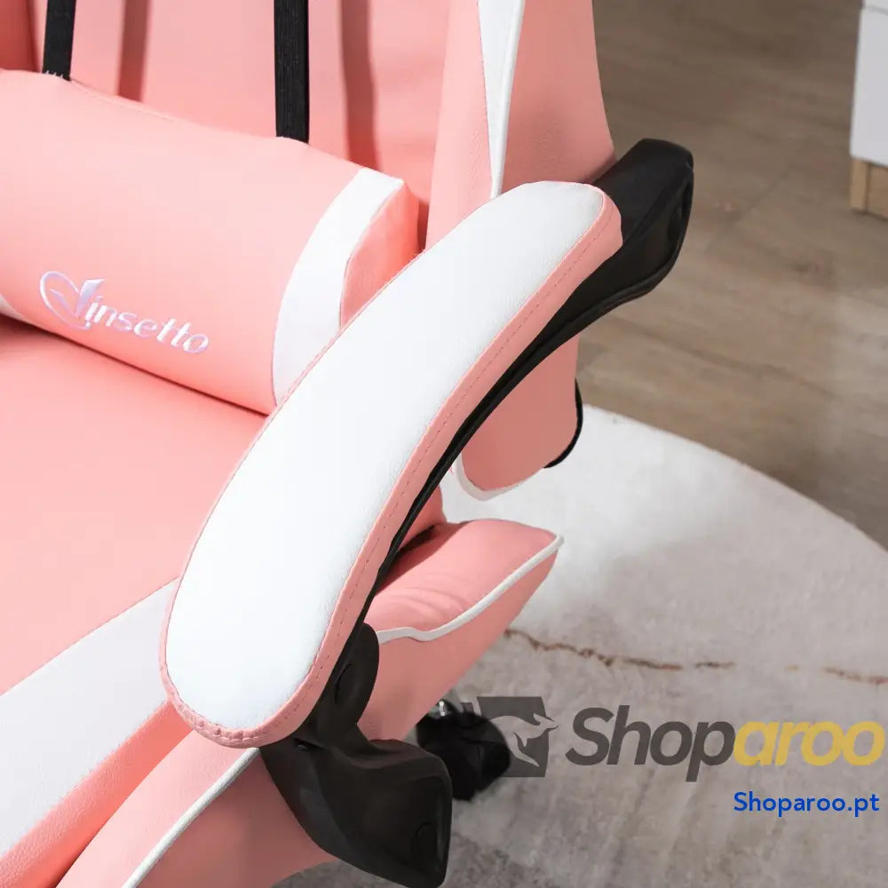 Cadeira Gaming Ergonômica Reclinável com Altura Ajustável Apoio para a Cabeça e Lombar 63x67x122-130cm Rosa Branco