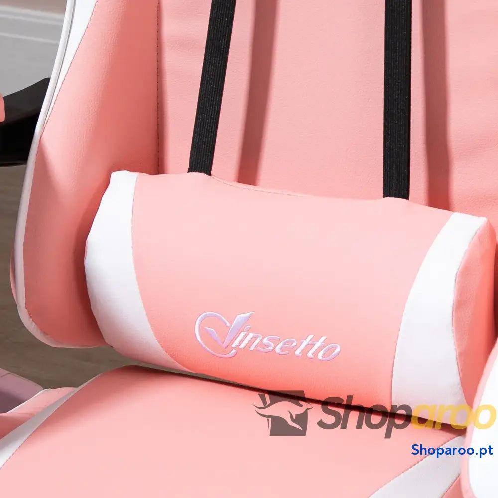 Cadeira Gaming Ergonômica Reclinável com Altura Ajustável Apoio para a Cabeça e Lombar 63x67x122-130cm Rosa Branco