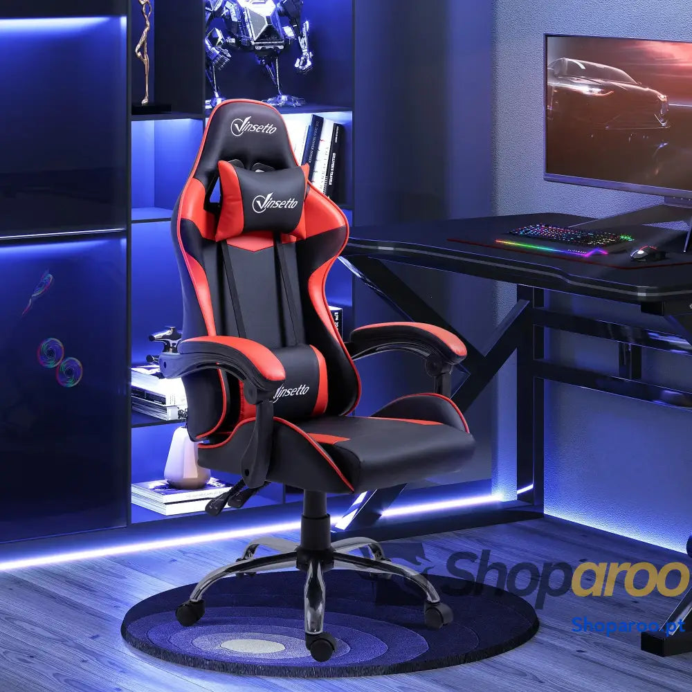 Cadeira Gaming Ergonômica Reclinável com Altura Ajustável Apoio para a Cabeça e Lombar 63x67x122-130cm Rosa Branco