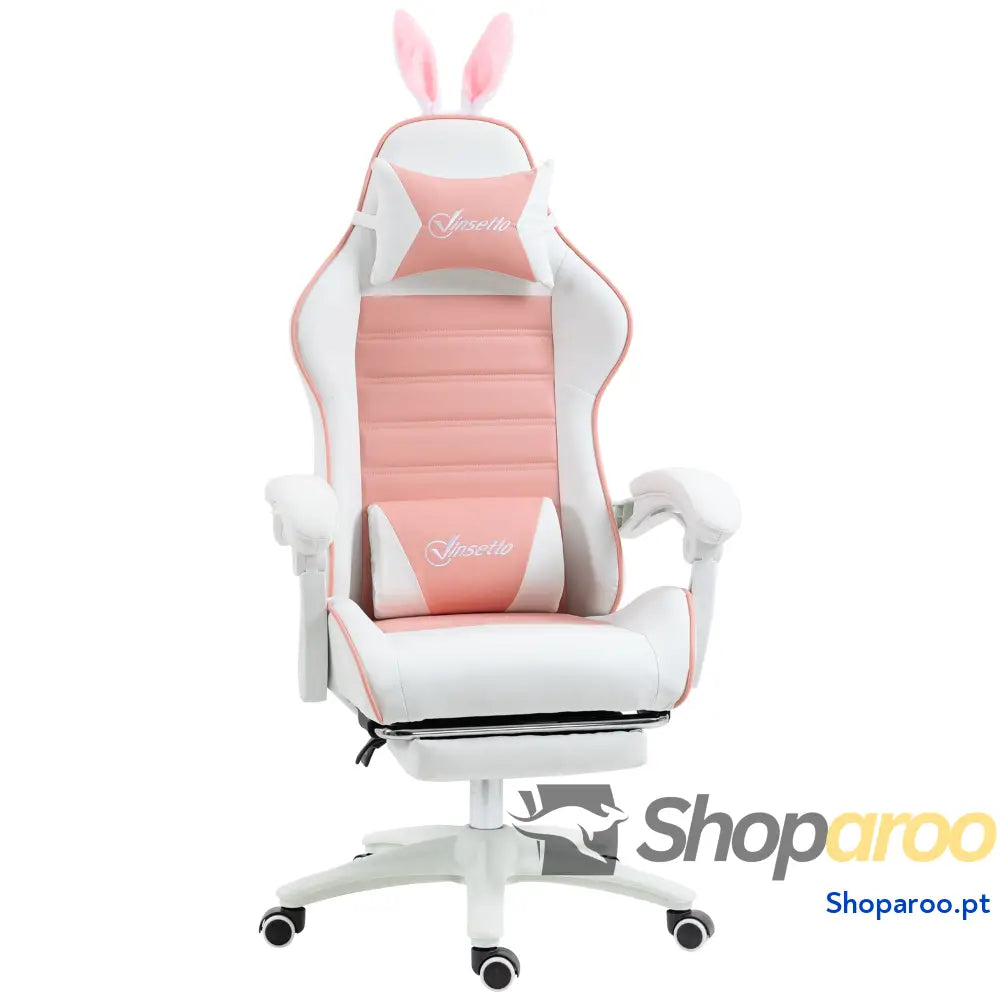 Cadeira Gaming Giratória de Couro PU com Altura Ajustável Inclinável 135° Apoio para a Cabeça 65x63x136-142 cm Rosa