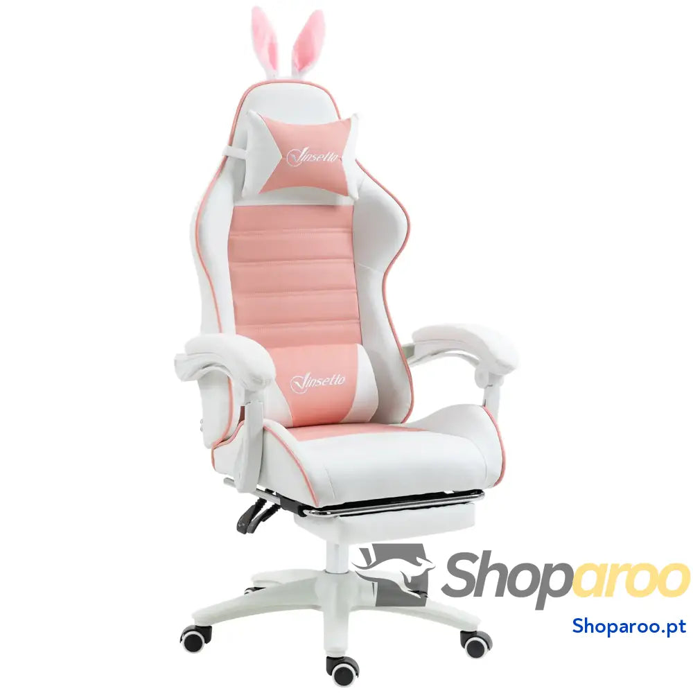 Cadeira Gaming Giratória de Couro PU com Altura Ajustável Inclinável 135° Apoio para a Cabeça 65x63x136-142 cm Rosa