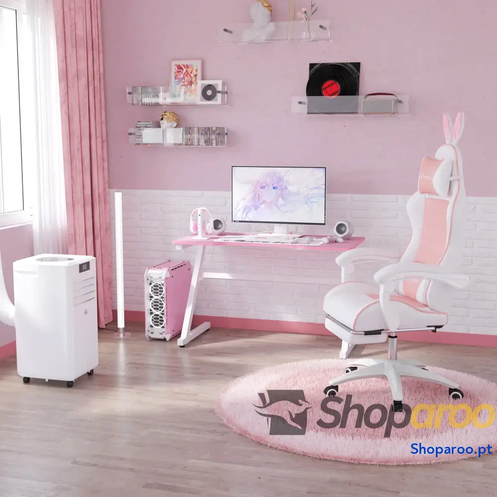 Cadeira Gaming Giratória de Couro PU com Altura Ajustável Inclinável 135° Apoio para a Cabeça 65x63x136-142 cm Rosa