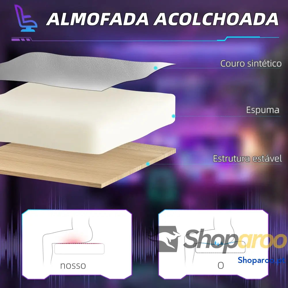 Cadeira Gaming Reclinável com Apoio para os Pés Retrátil Suporte Lombar e a Cabeça 74x73x120 129 cm Cinza Claro Branco