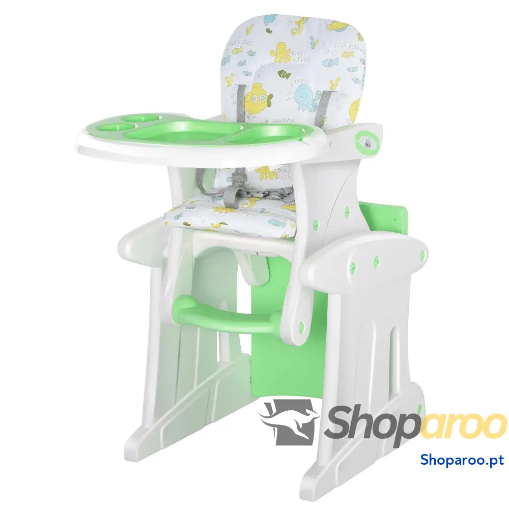 Cadeira para bebês 3 em 1 ajustável verde com mesa integrada
