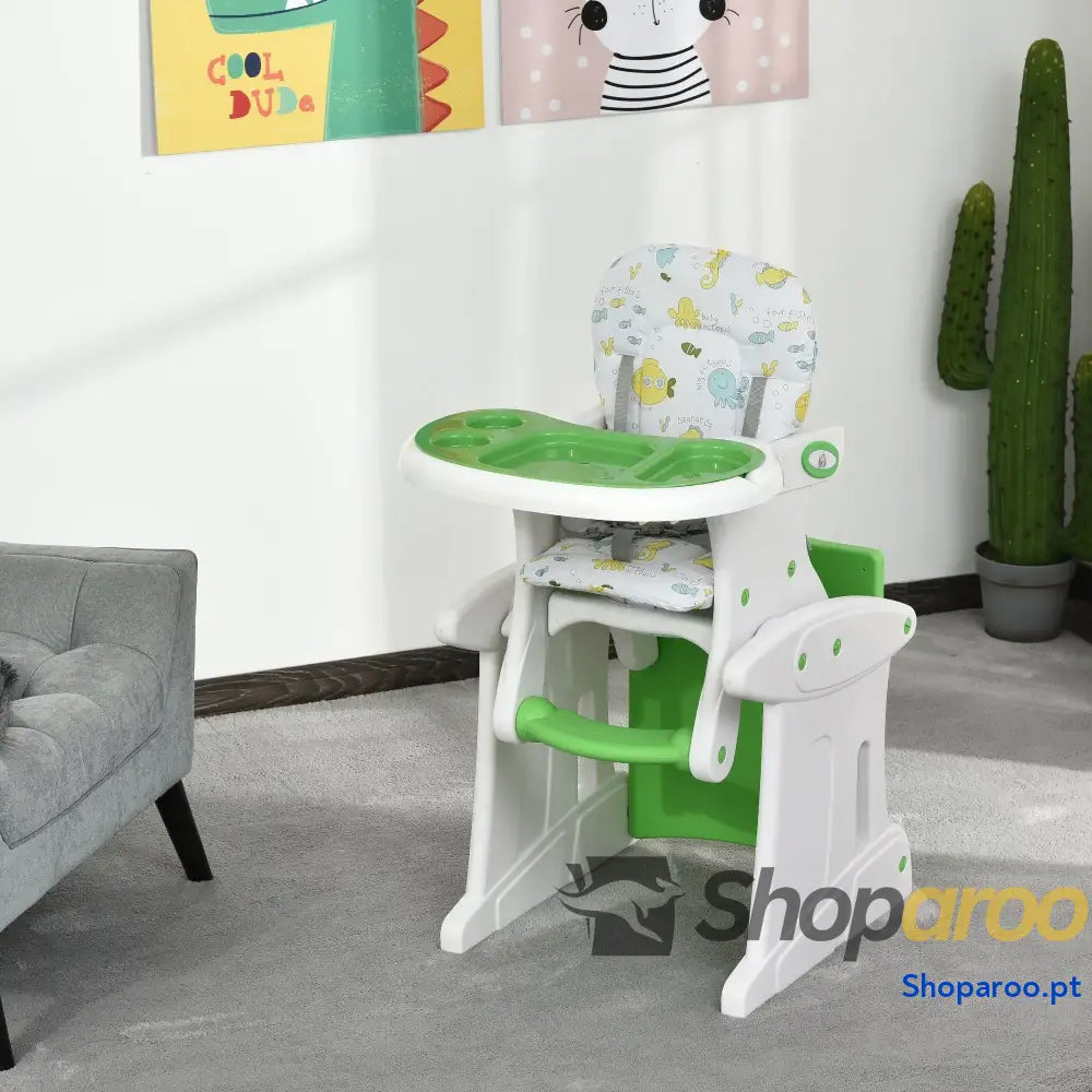 Cadeira para bebês 3 em 1 ajustável verde com mesa integrada