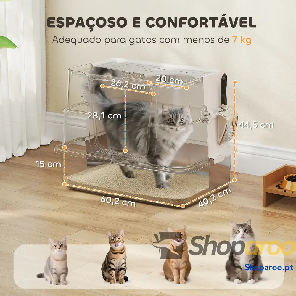Caixa de Areia para Gatos Aço Inoxidável XL com Tampa Abatível Entradas Altas Pá Antifugas 60,2x40,2x44,5 cm Cinza Claro