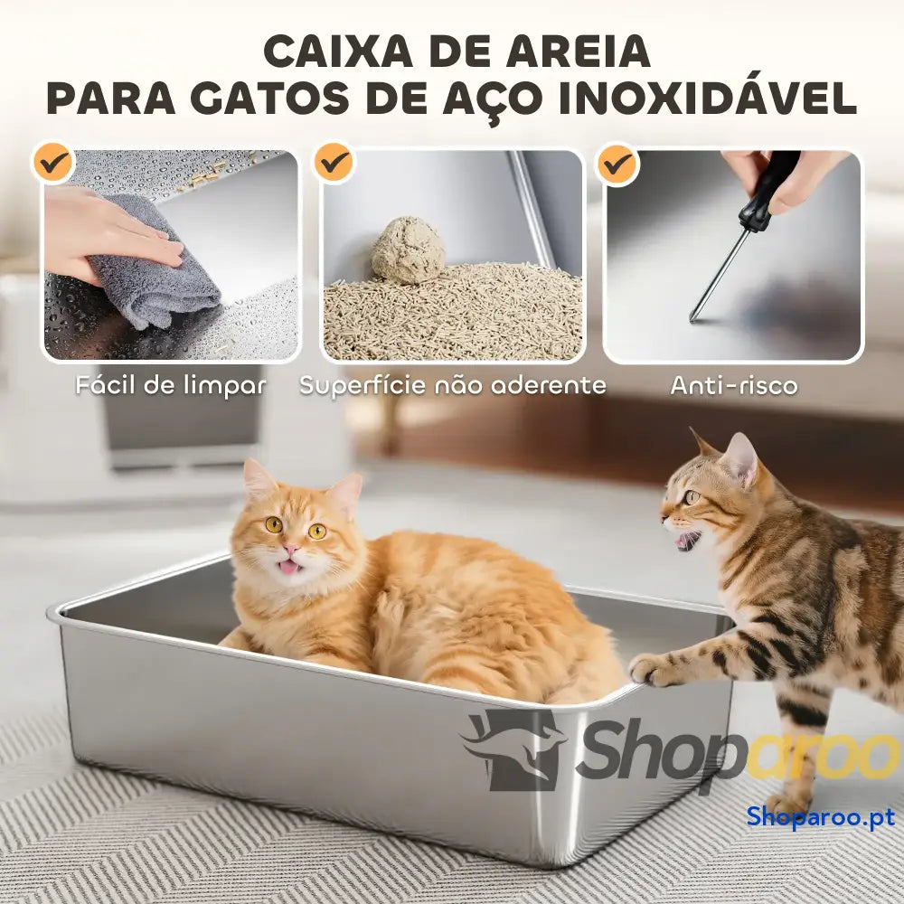Caixa de Areia para Gatos Aço Inoxidável XL com Tampa Abatível Entradas Altas Pá Antifugas 60,2x40,2x44,5 cm Cinza Claro