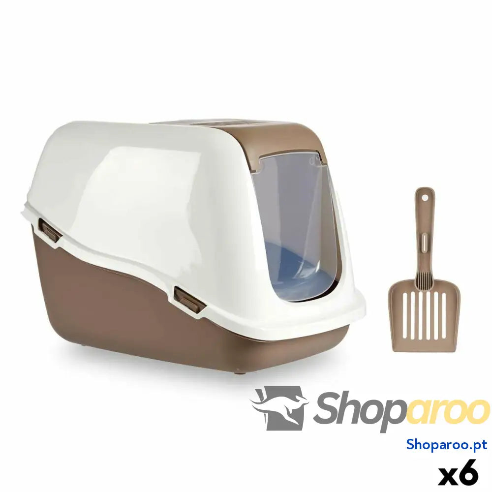 Caixa de Areia para Gatos Branco Bege Plástico 39,7 x 57 x 39 cm (6 Unidades)