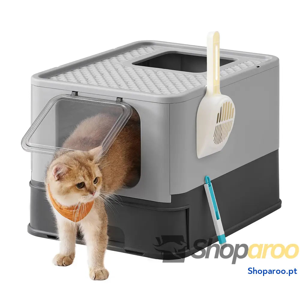 Caixa de areia para gatos com bandeja removível pá escova espaço para grandes carga 15 kg anti filtração fugas bege