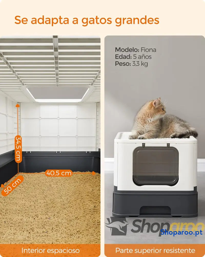 Caixa de areia para gatos com bandeja removível pá escova espaço para grandes carga 15 kg anti filtração fugas bege