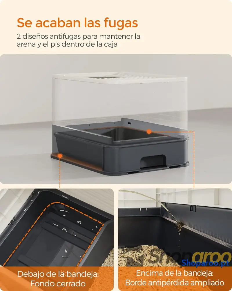 Caixa de areia para gatos com bandeja removível pá escova espaço para grandes carga 15 kg anti filtração fugas bege