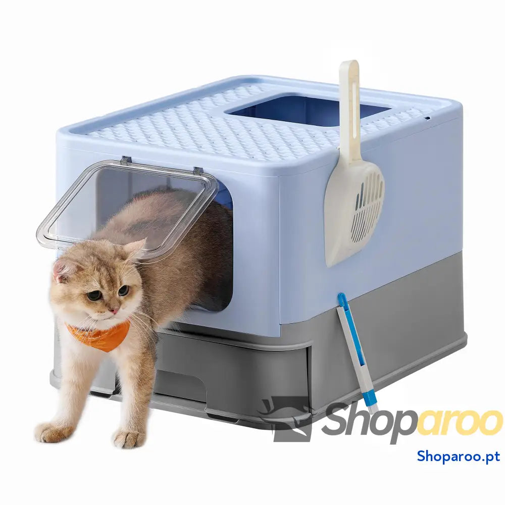 Caixa de areia para gatos com bandeja removível pá escova espaço para grandes carga 15 kg anti filtração fugas bege