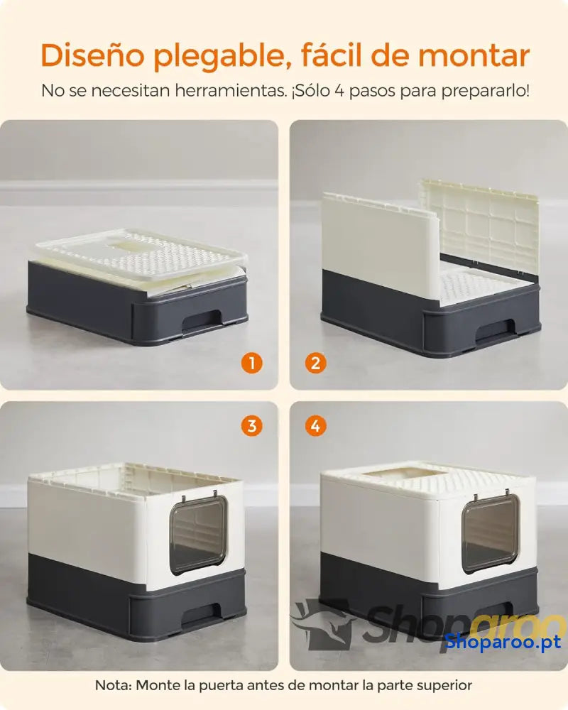 Caixa de areia para gatos com bandeja removível pá escova espaço para grandes carga 15 kg anti filtração fugas bege