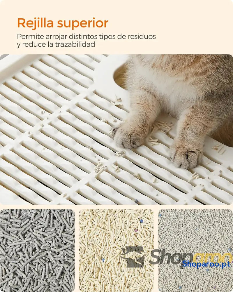 Caixa de areia para gatos com bandeja removível pá escova espaço para grandes carga 15 kg anti filtração fugas bege