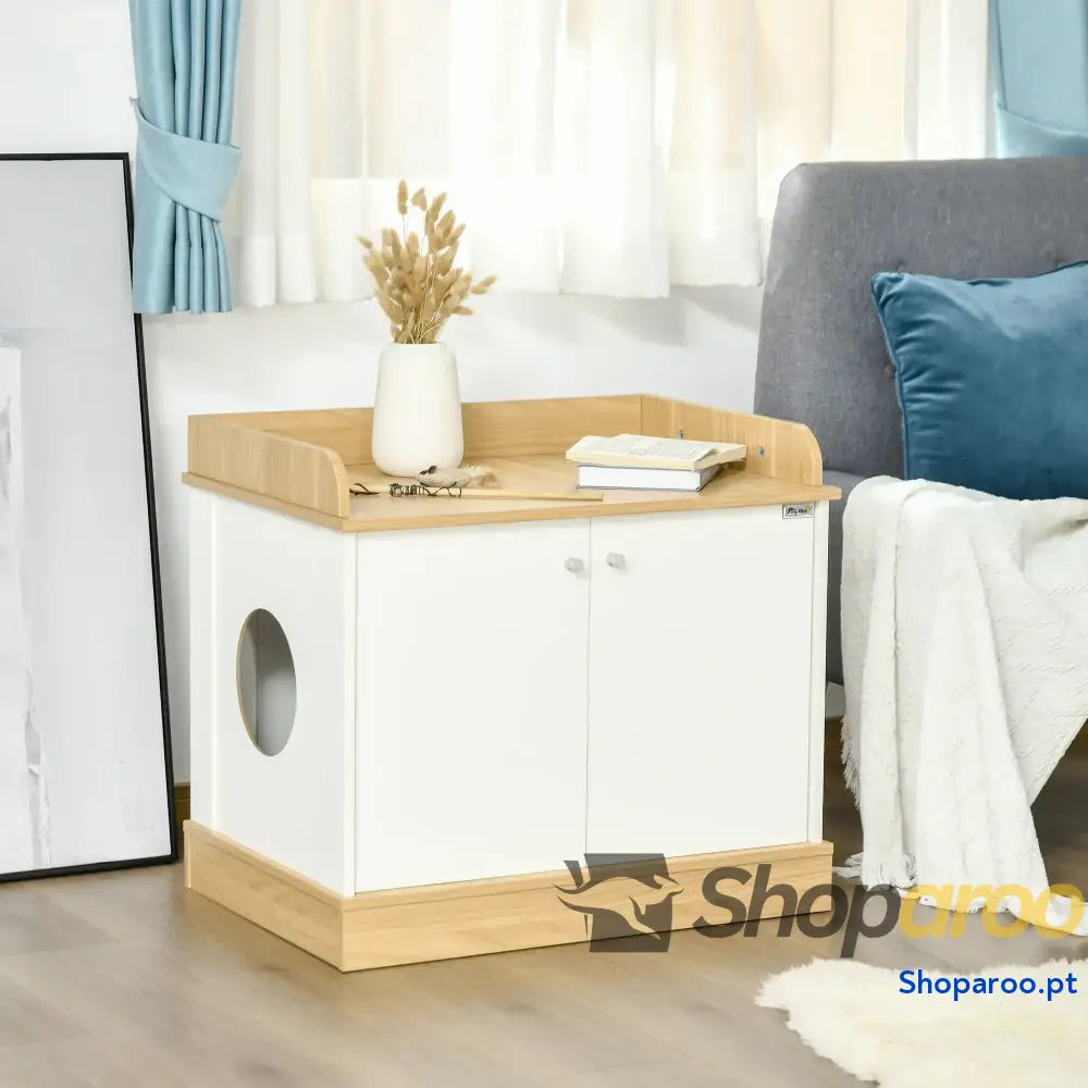 Caixa de Areia para Gatos com Pá Sanita Animais Estimação 2 Portas 44x55x39 cm Branco e Cinza