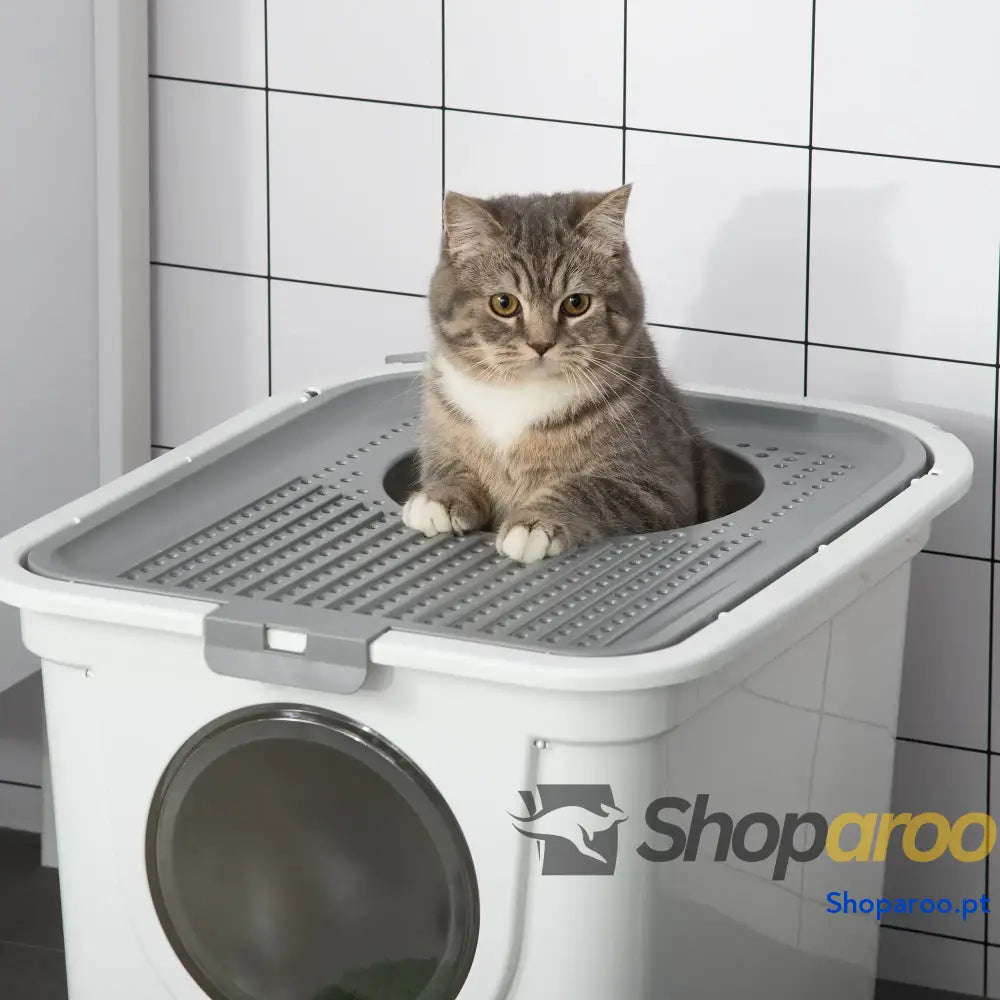 Caixa de Areia para Gatos com Pá Sanita Animais Estimação 2 Portas 44x55x39 cm Branco e Cinza